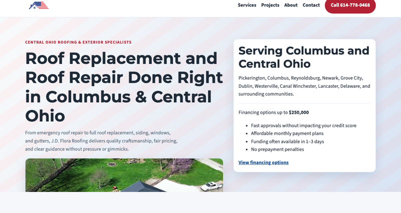 JD Flora Roofing website